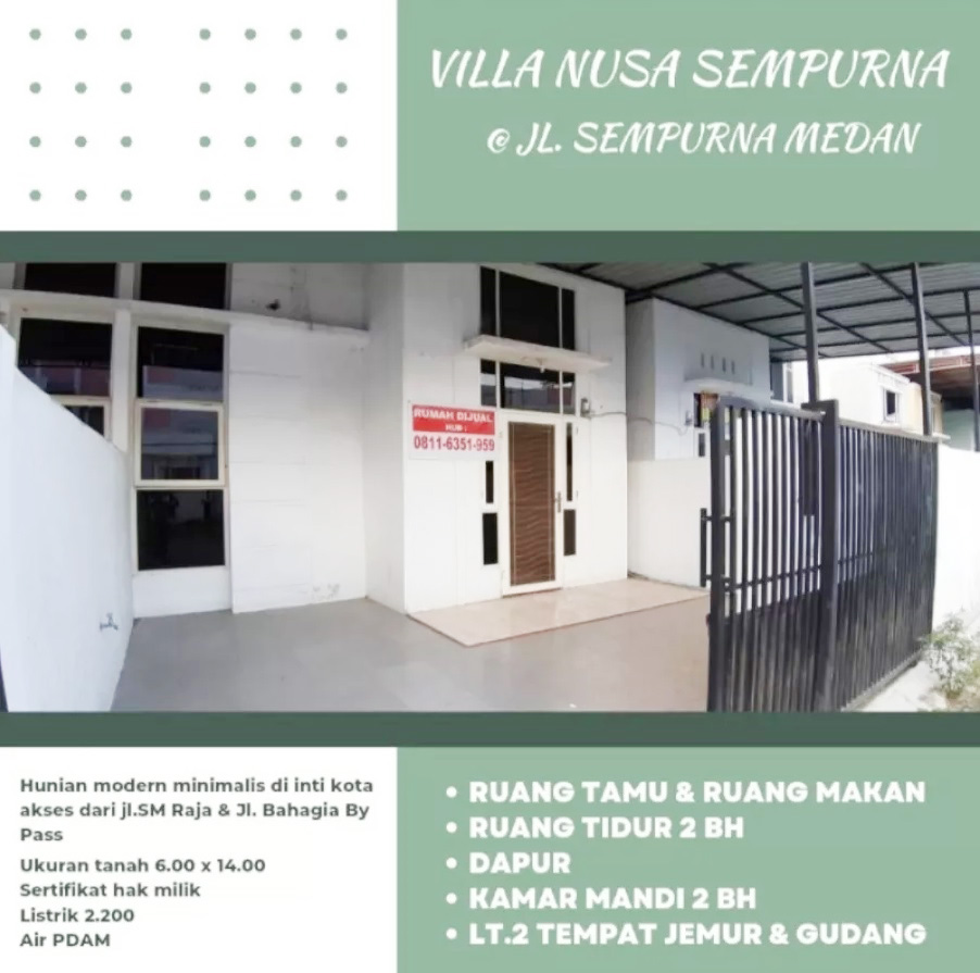 Rumah Dijual di Kota Medan Dekat Kampus UISU, Kampus PTKI Medan, UMN AL Washliyah, Medan Mall, RS Columbia Asia
